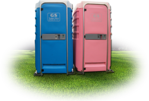 pink and blue hire toilets